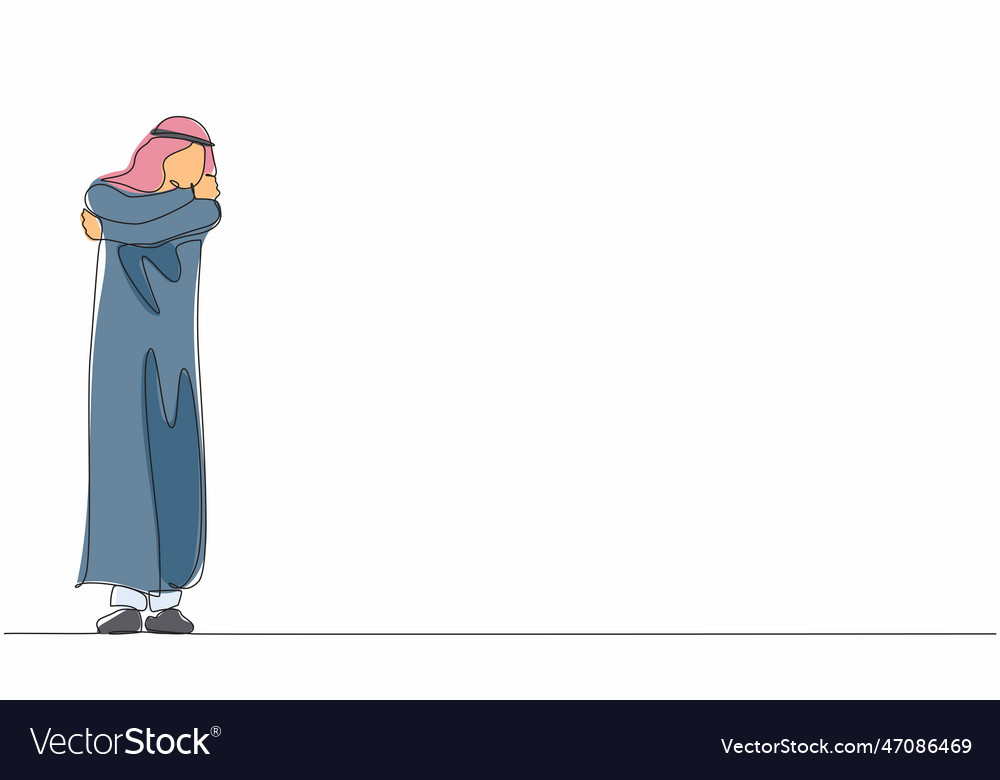Continuous one line drawing man hugging himself vector image Continuous one line drawing man hugging himself