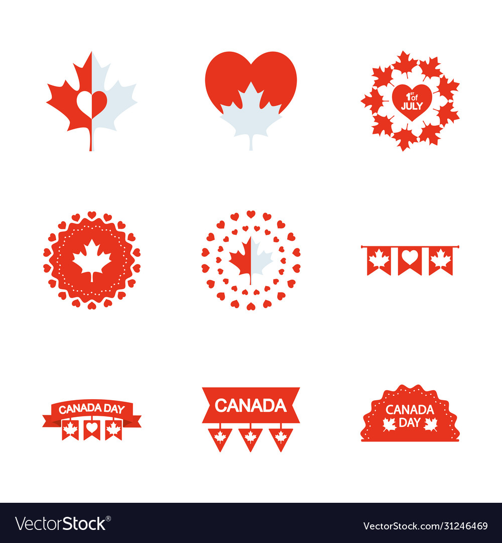 Decorative pennants and canada day icon set