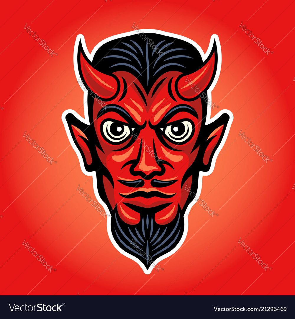 Devil head colored with white stroke Royalty Free Vector