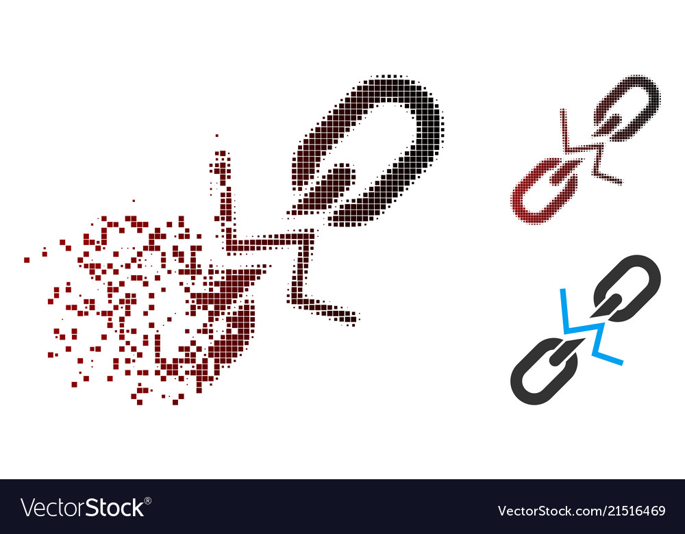 Disintegrating pixel halftone broken chain link vector image Disintegrating pixel halftone broken chain link