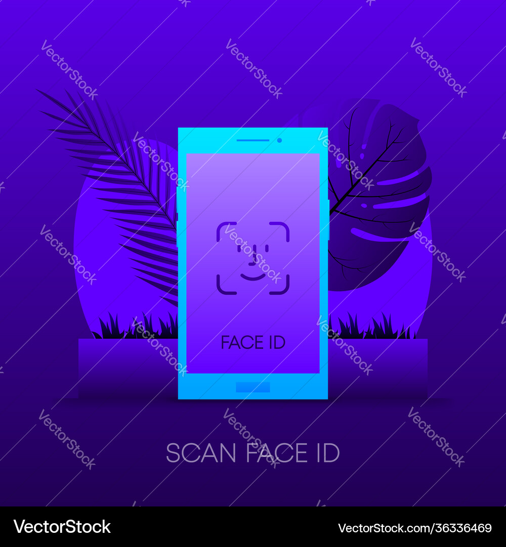 Face Id Verification On Phone Concept On Dark Vector Image