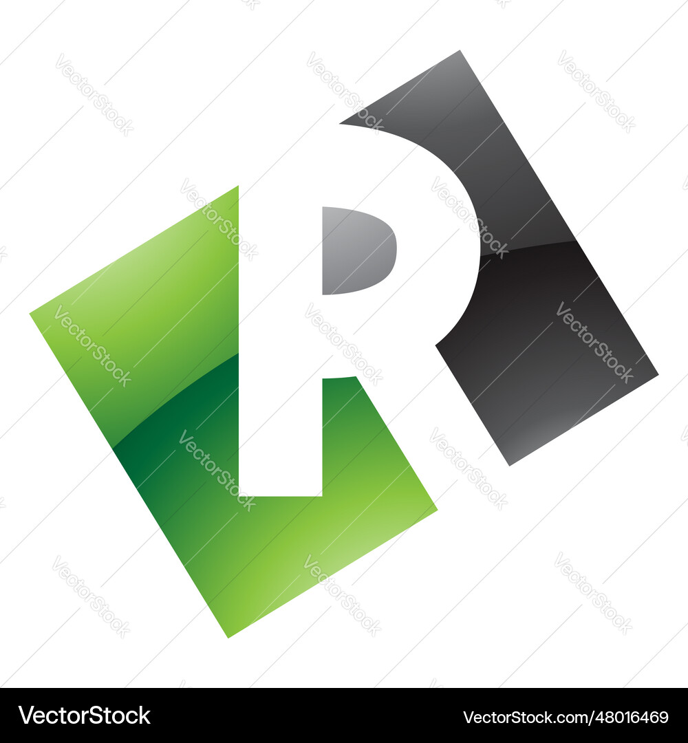 Green and black glossy rectangle shaped letter r Vector Image