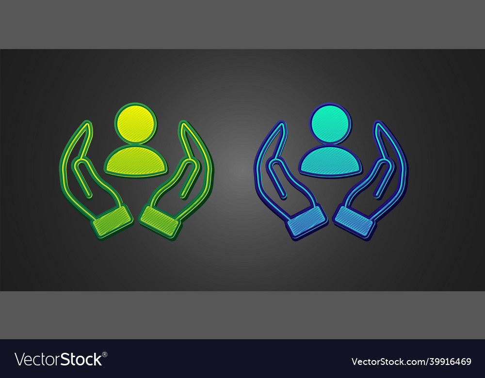 Green and blue life insurance icon isolated