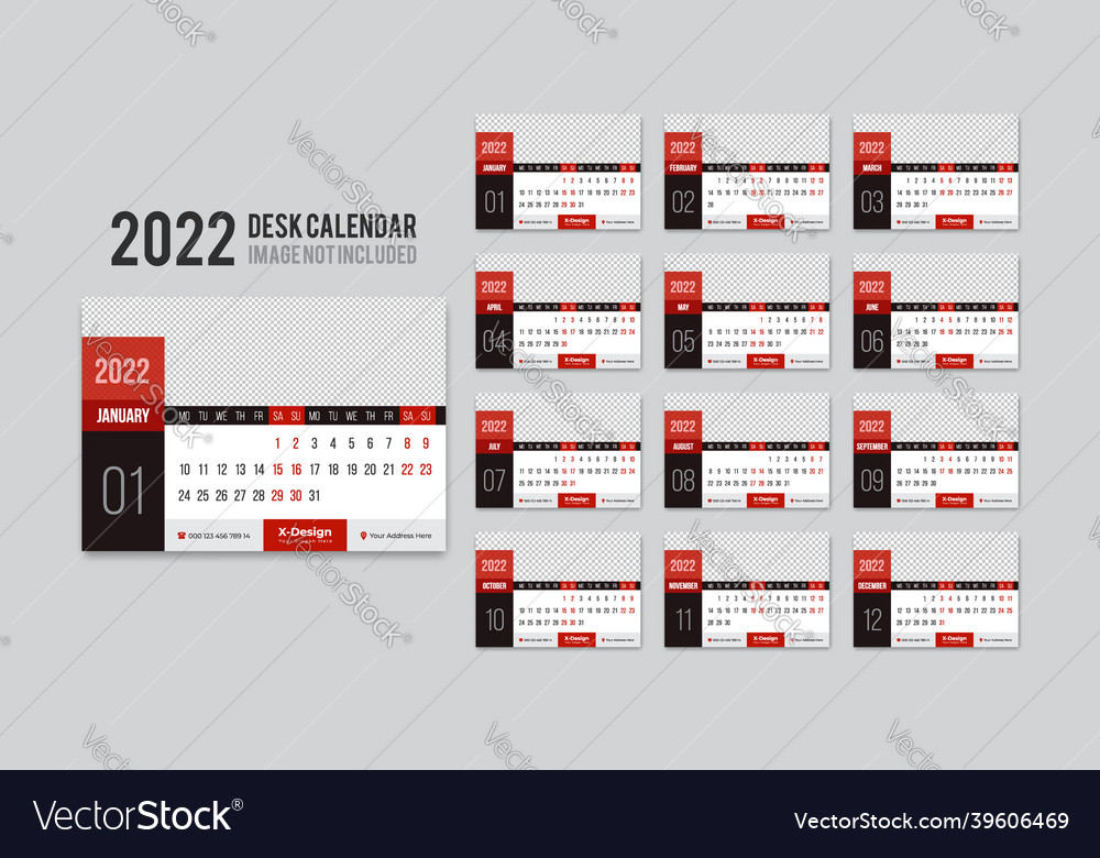 Print ready desk calendar template for 2022 year
