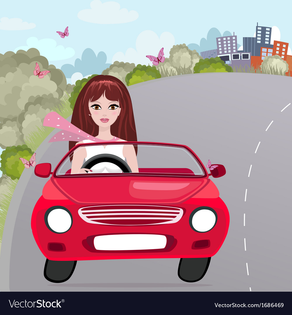 Red Convertible with Girl
