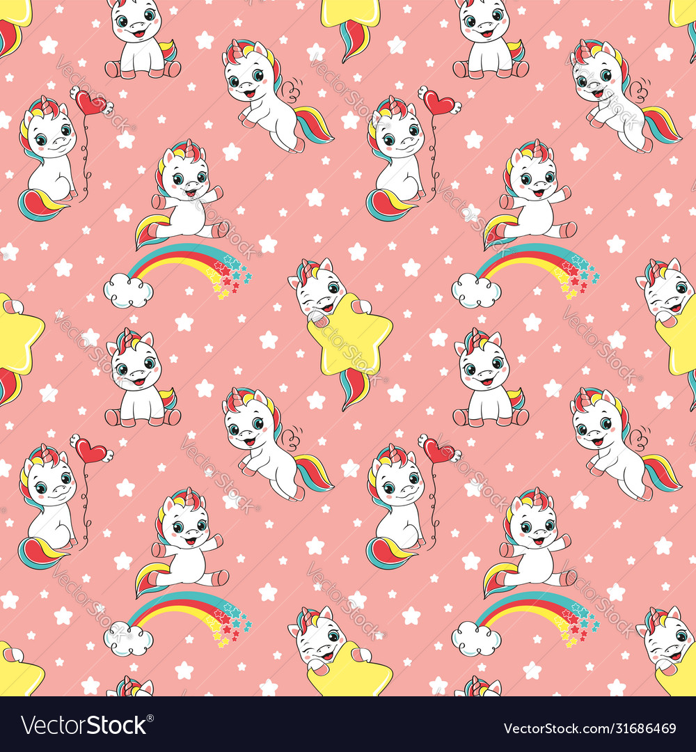 Seamless pattern with happy unicorns