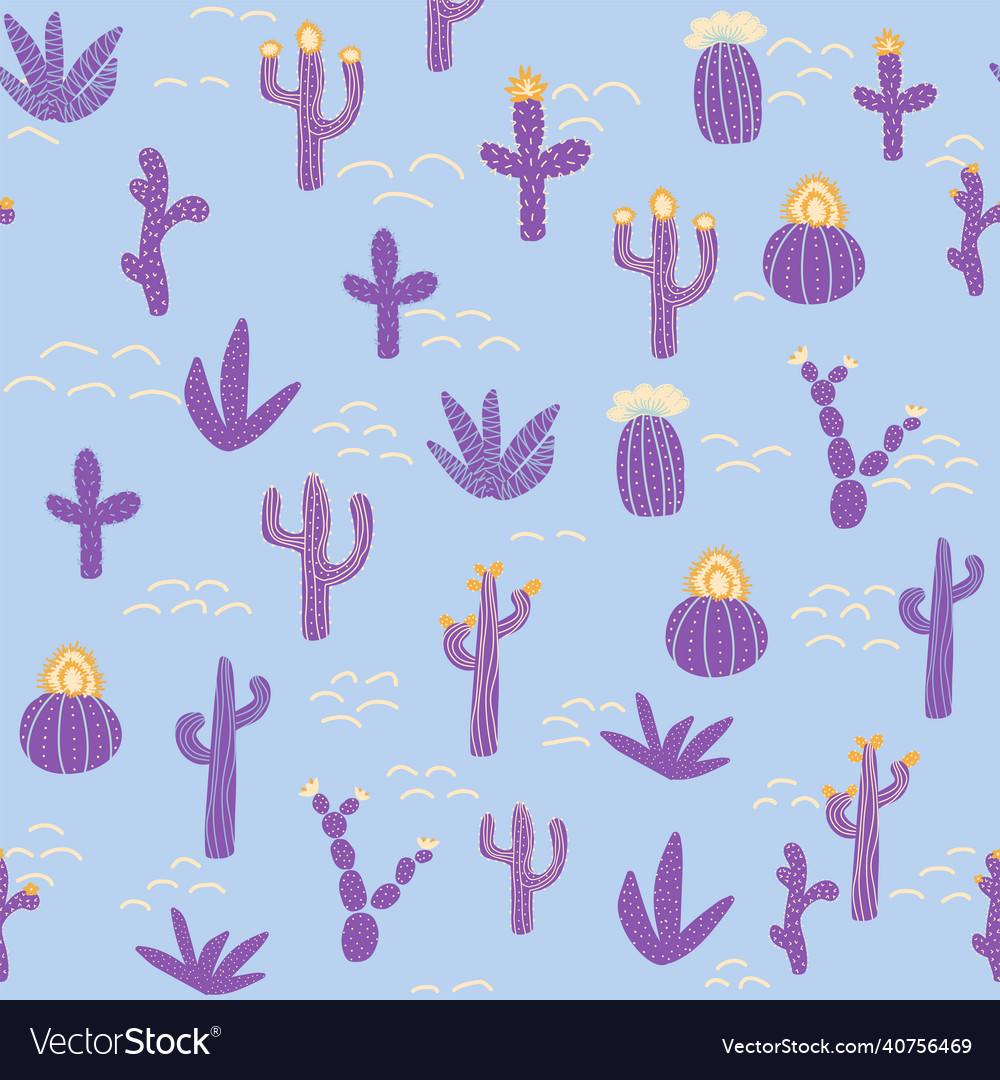 Seamless patterns with different cacti vibrant Vector Image Seamless patterns with different cacti vibrant