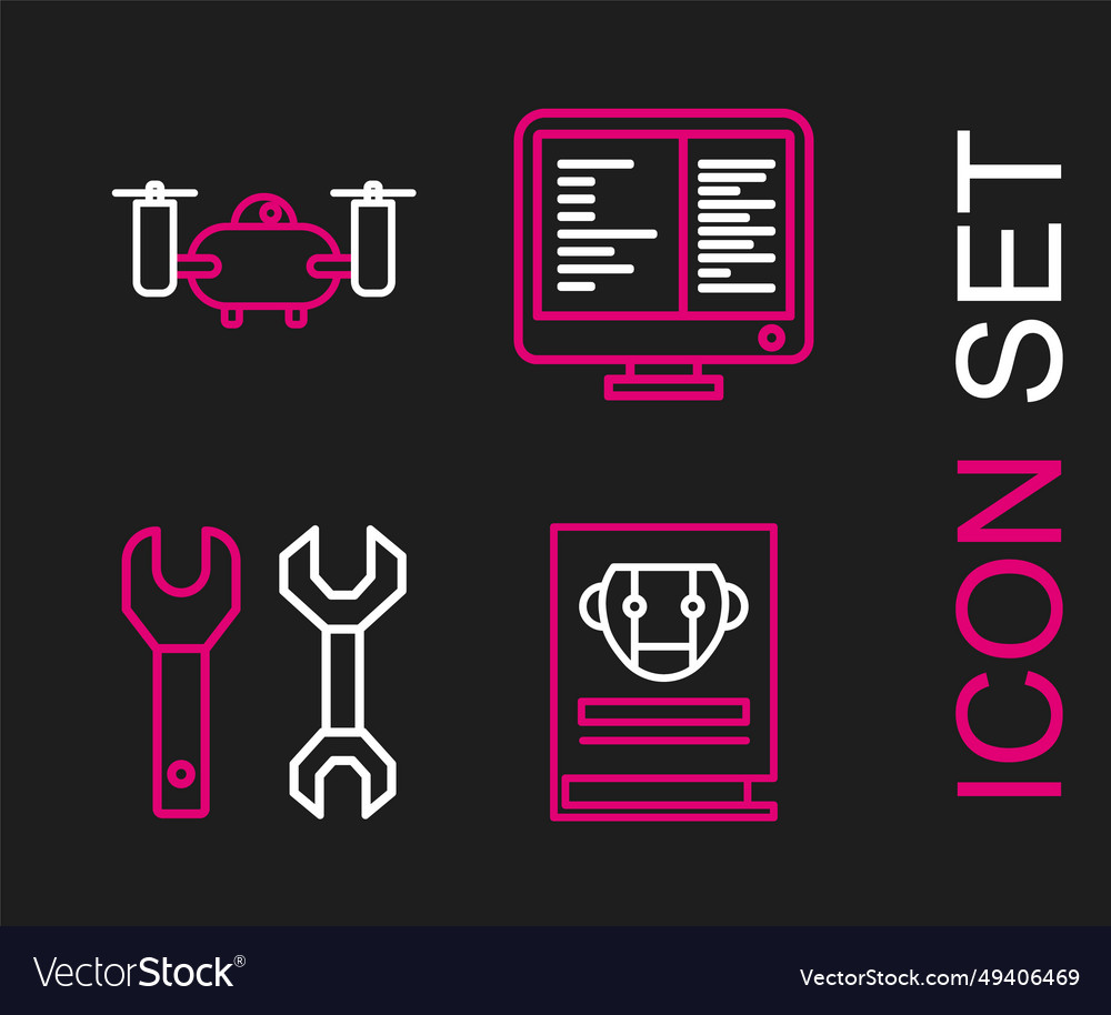 Set line user manual spanner computer monitor vector image Set line user manual spanner computer monitor