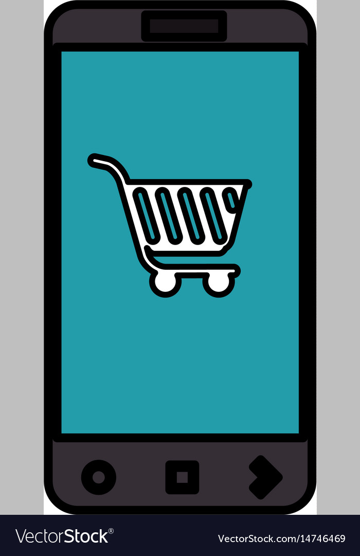 Smartphone with cart shopping device isolated icon