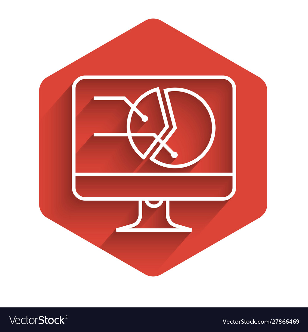 White line computer monitor with graph chart icon Vector Image White line computer monitor with graph chart icon