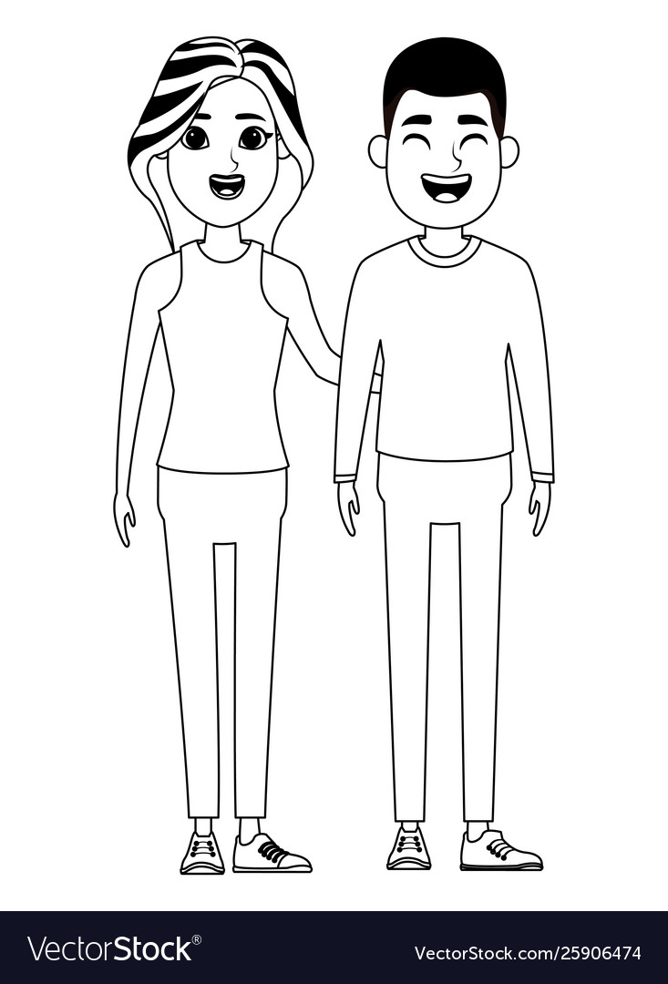 Couple Avatar Cartoon Character Portrait In Black Vector Image