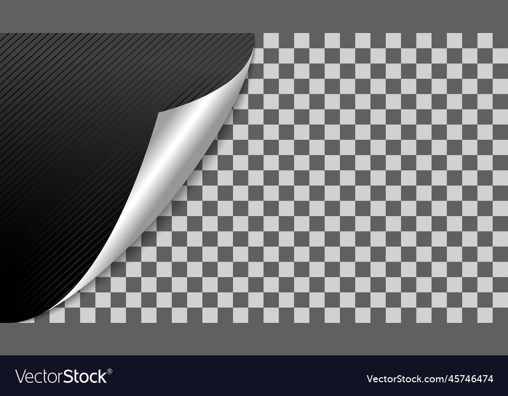 Curved paper corner with shadow on transparent