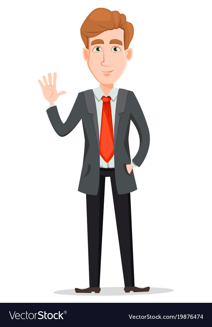 Handsome businessman in suit waving hand Vector Image