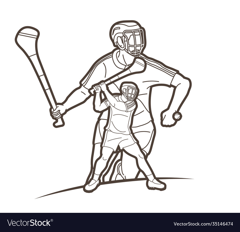 Hurling sport players action irish hurley Vector Image