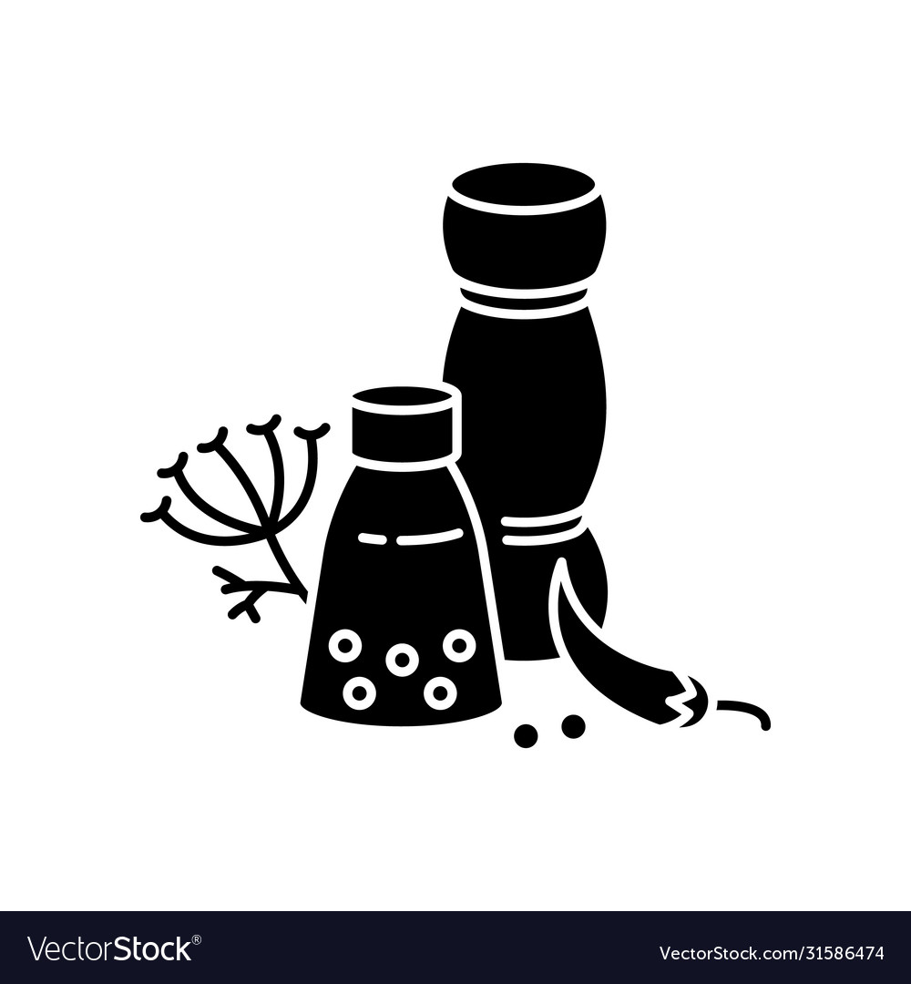 Indian spices and herbs black glyph icon Vector Image