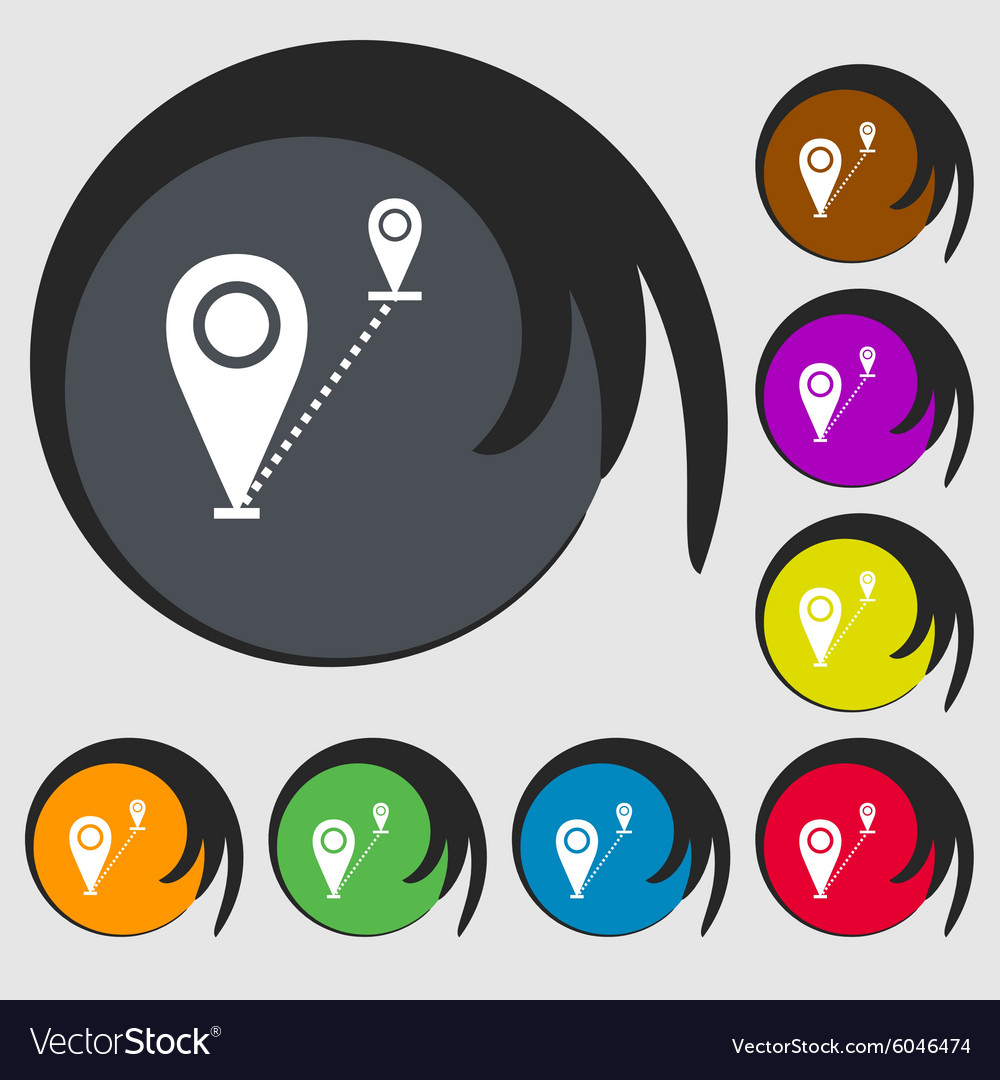 Map pointer icon sign symbols on eight colored