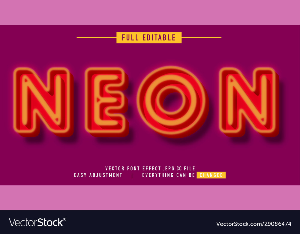 Neon text effect that can be edited easily Vector Image Neon text effect that can be edited easily