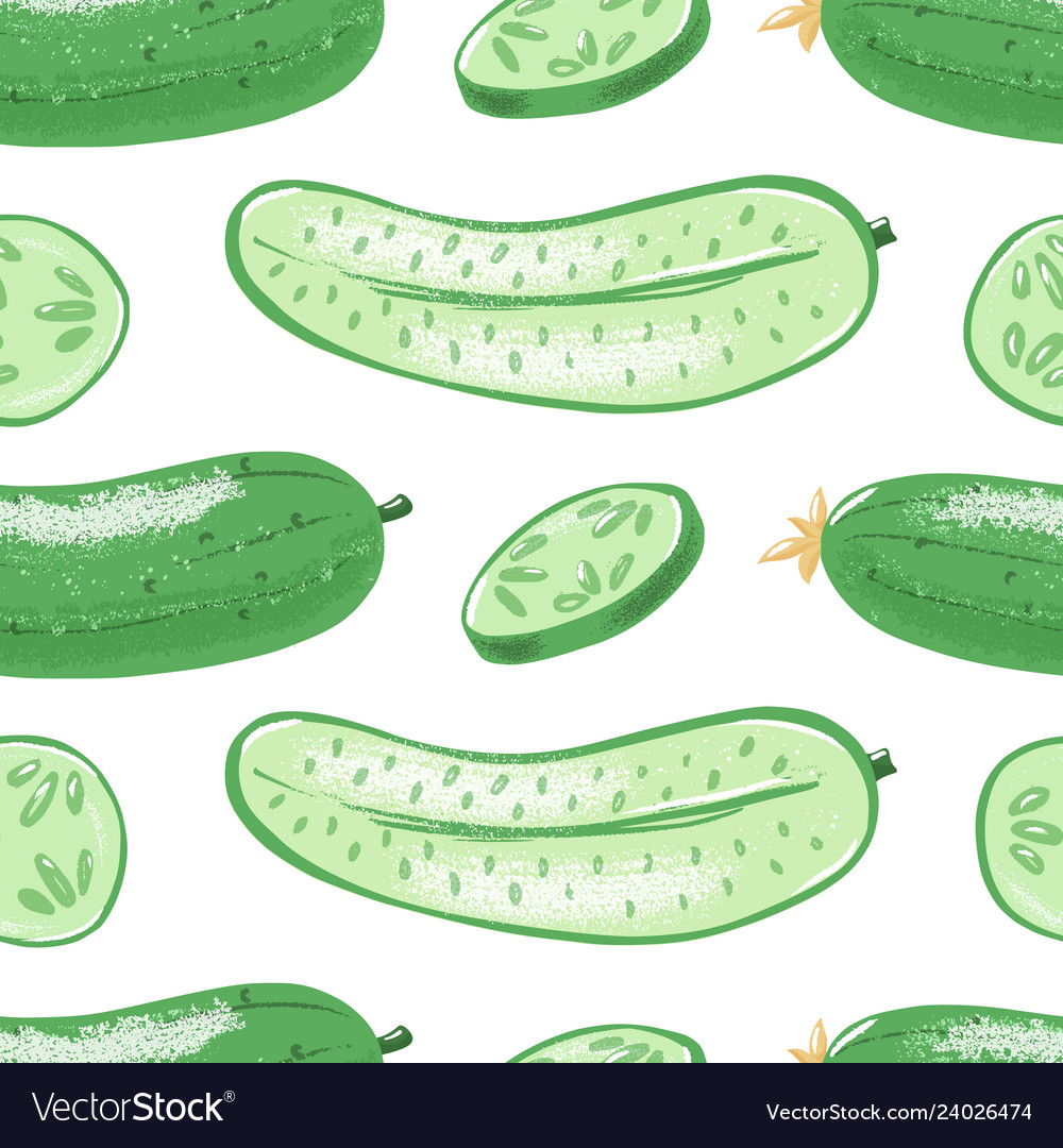 Regular grunge seamless pattern with cucumber vector image Regular grunge seamless pattern with cucumber
