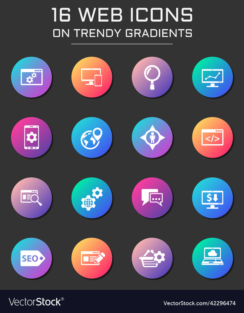 Seo web icons on colorful buttons vector image Seo web icons on colorful buttons