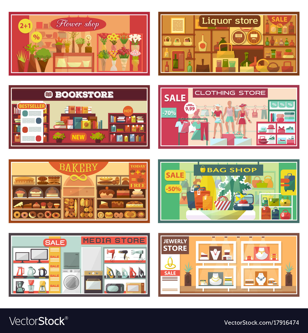 Shop Facade Store Front Decoration Windows Vector Image