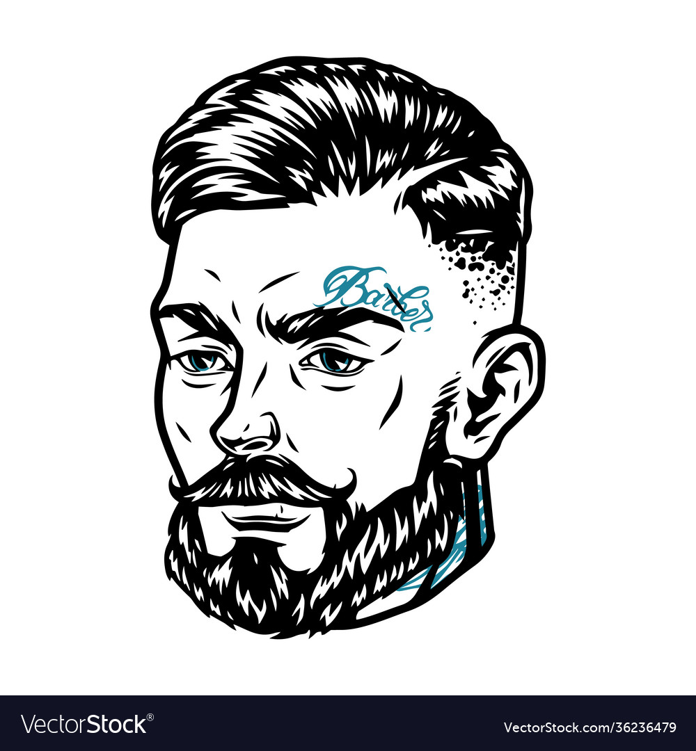 Bearded and mustached man head Royalty Free Vector Image