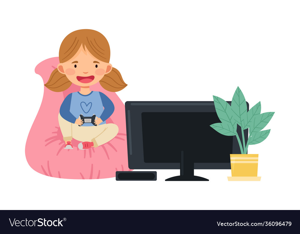 Cute girl sitting with gamepad in armchair Vector Image