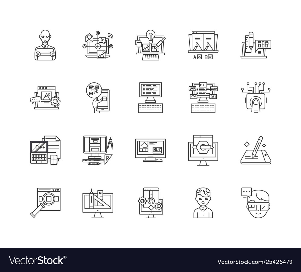 Data management line icons signs set