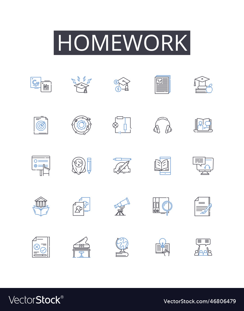 Homework line icons collection transformation vector image Homework line icons collection transformation
