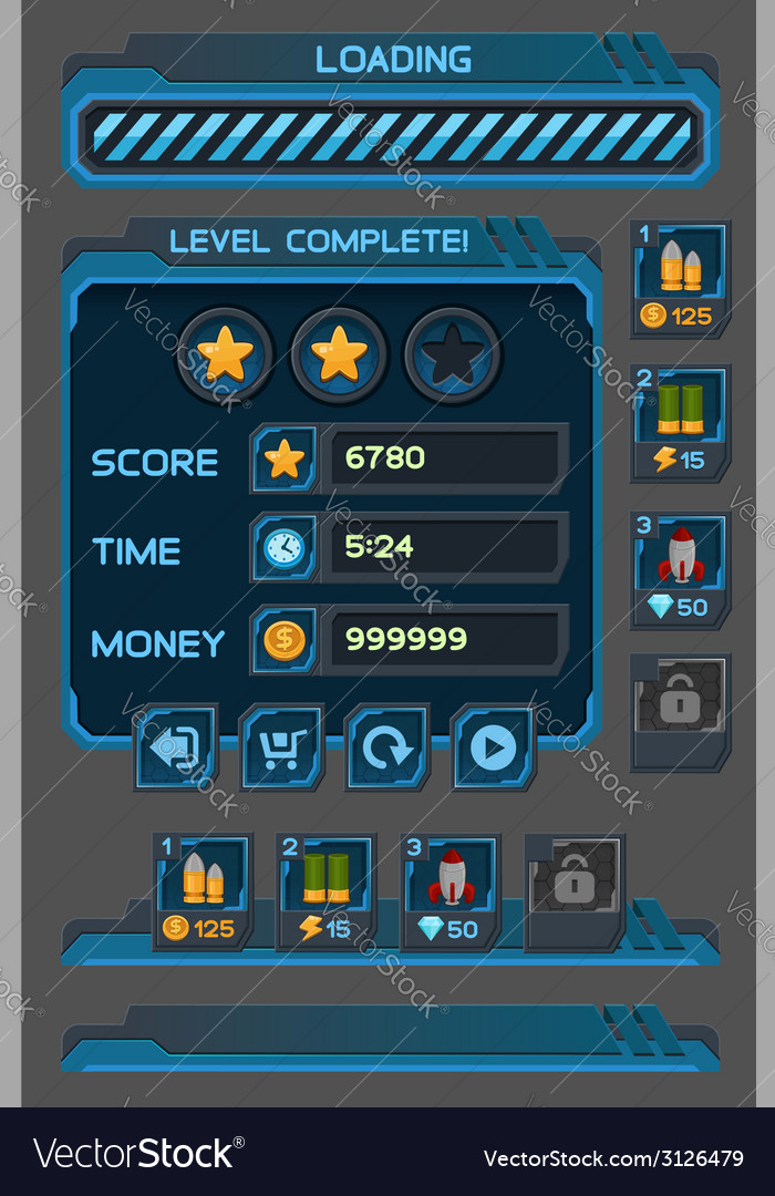 Interface buttons set for space games