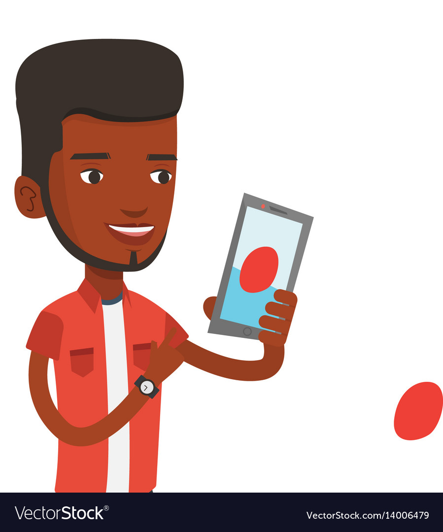 Man playing action game on smartphone