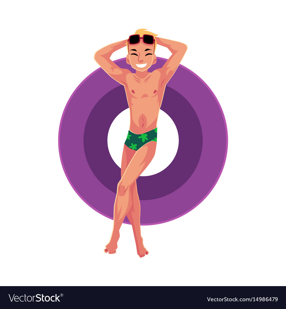 Man Relaxing on Inflatable Ring