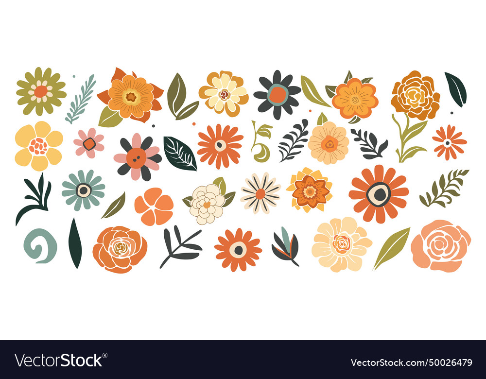 Retro Floral Elements - 70s Style