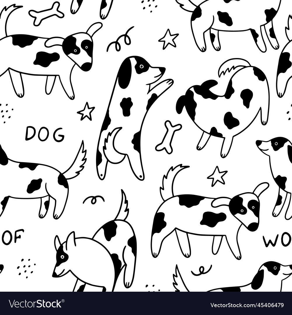 Scandinavian seamless pattern with doodle dogs