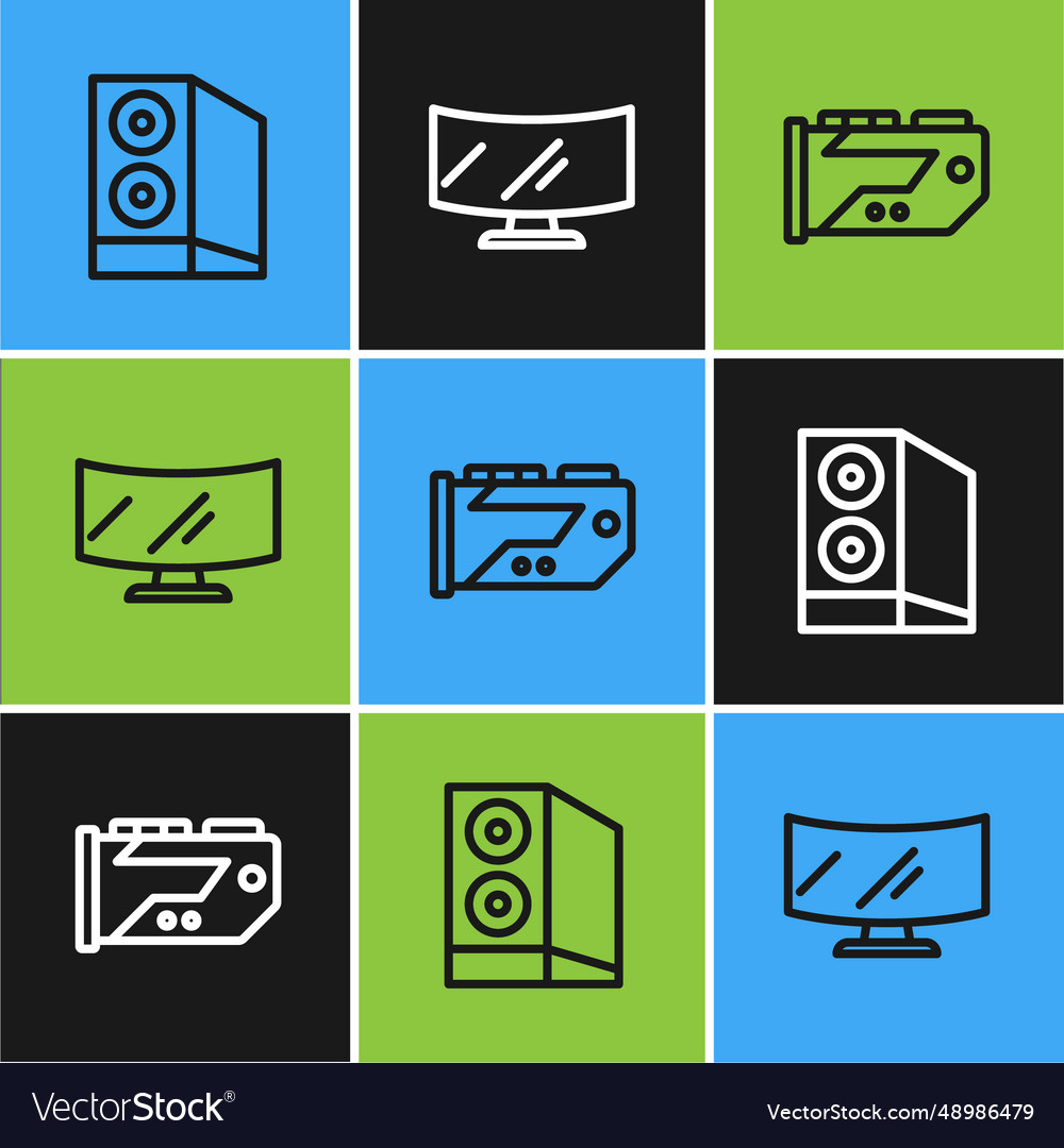 Set line case of computer video graphic card vector image Set line case of computer video graphic card