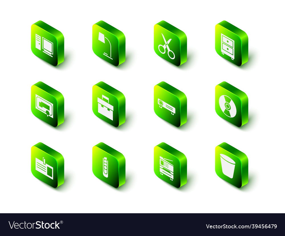 Set table lamp scissors drawer with documents vector image Set table lamp scissors drawer with documents