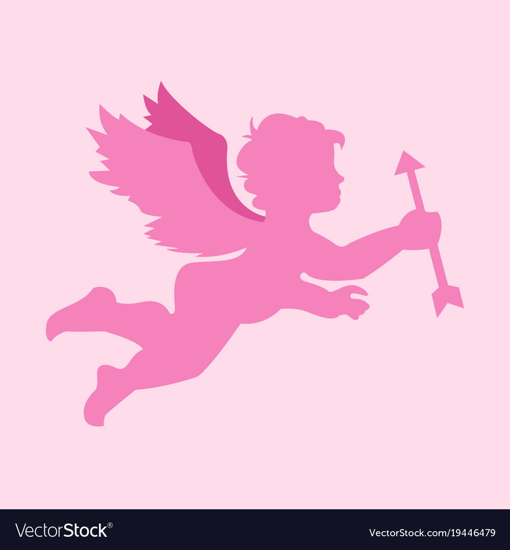 Simple flying cupid silhouette graphic Royalty Free Vector