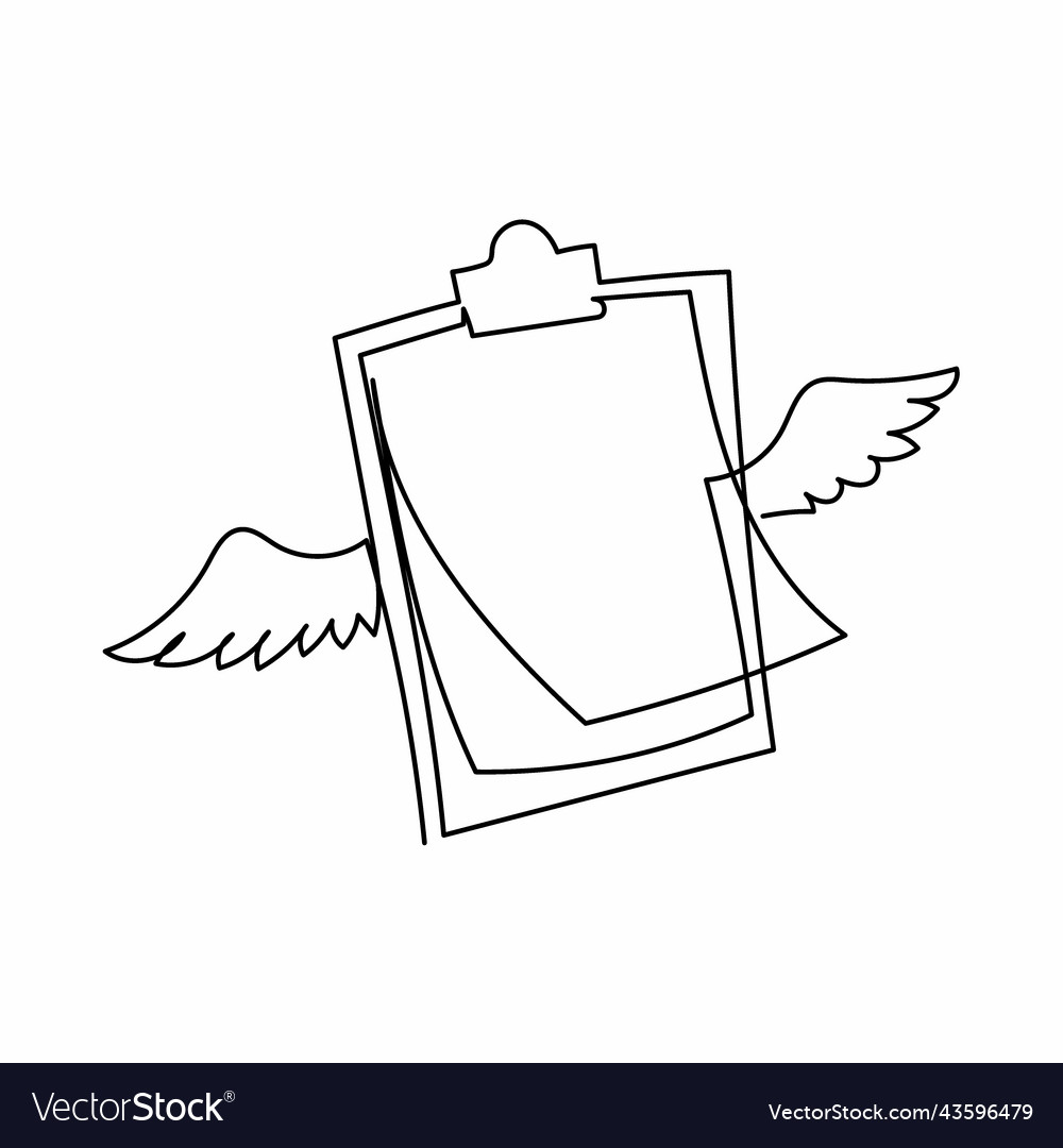 Single continuous line drawing flying clipboard