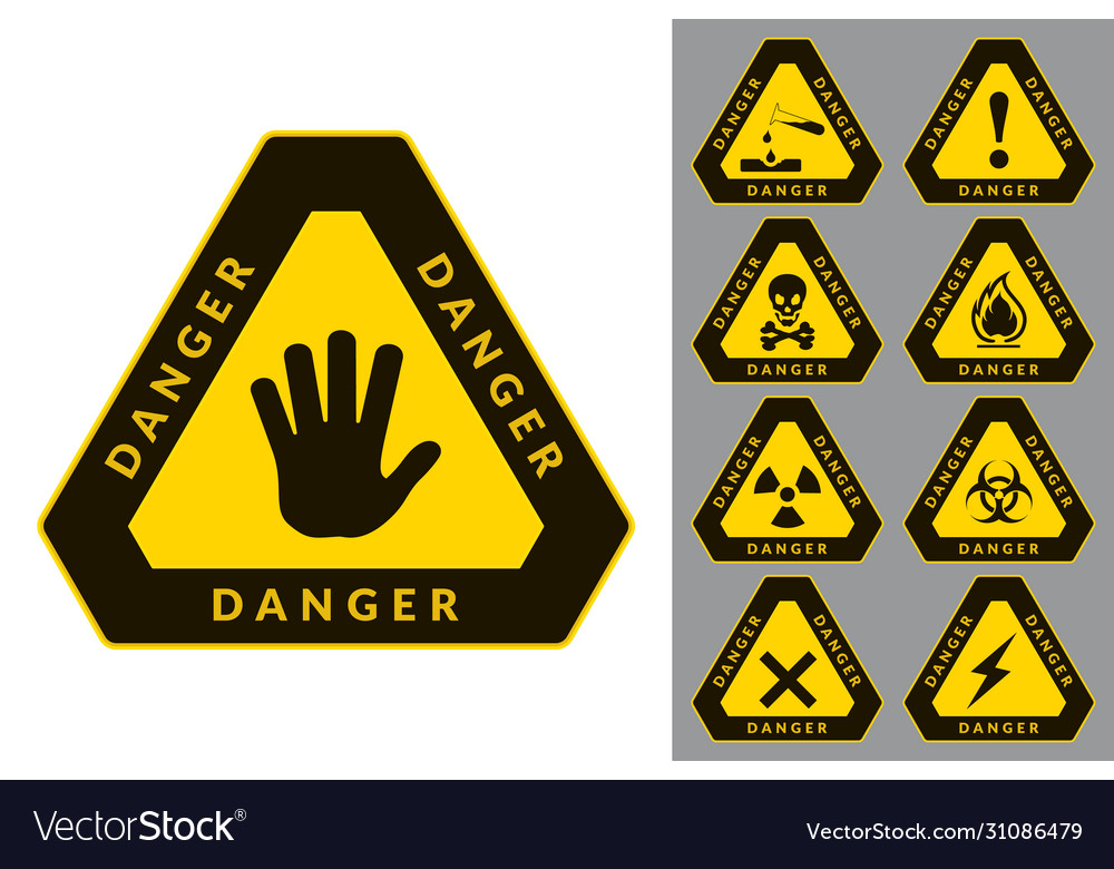 Warning and danger triangular icons set road vector image Warning and danger triangular icons set road