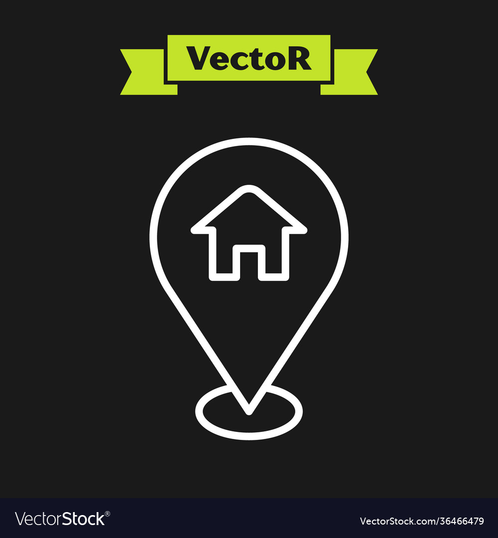 White line map pointer with house icon isolated vector image White line map pointer with house icon isolated