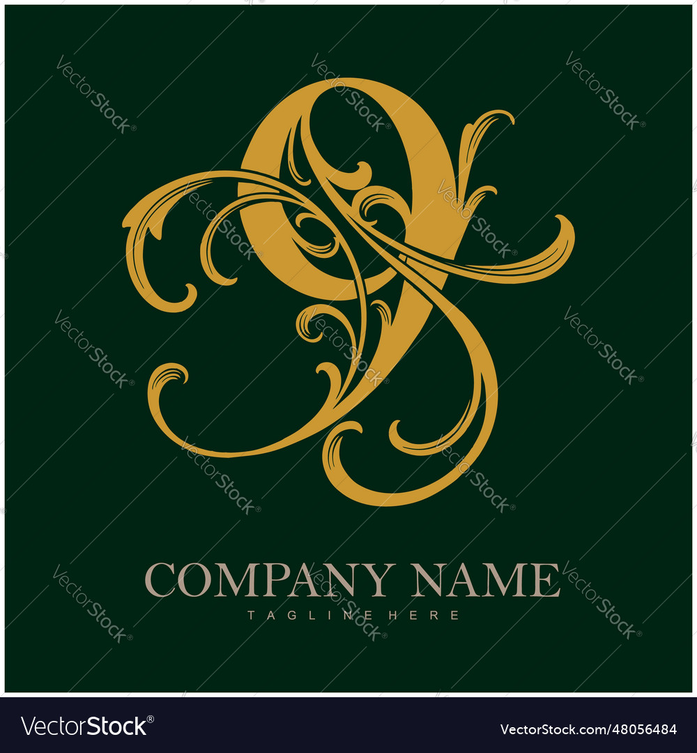 Beauty floral number 9 monogram logo Royalty Free Vector