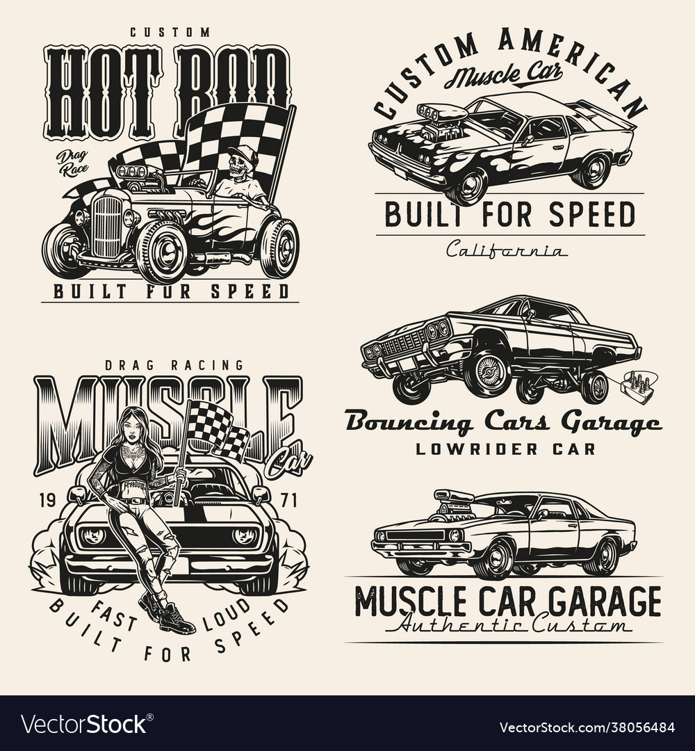 Custom cars vintage labels Royalty Free Vector Image