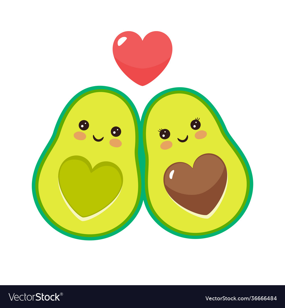 Cute cartoon avocado characters with funny smiles Vector Image