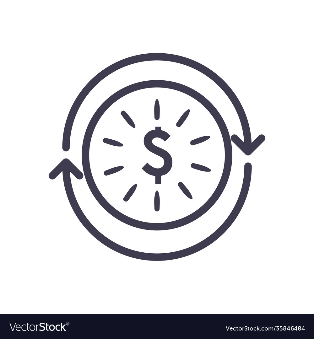 Dollar coin with repeat arrows line style icon