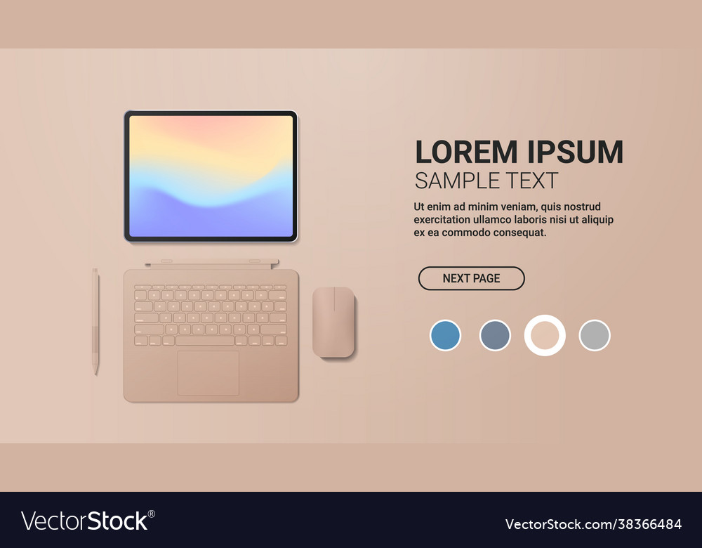 Modern tablet computer with keyboard mouse pen