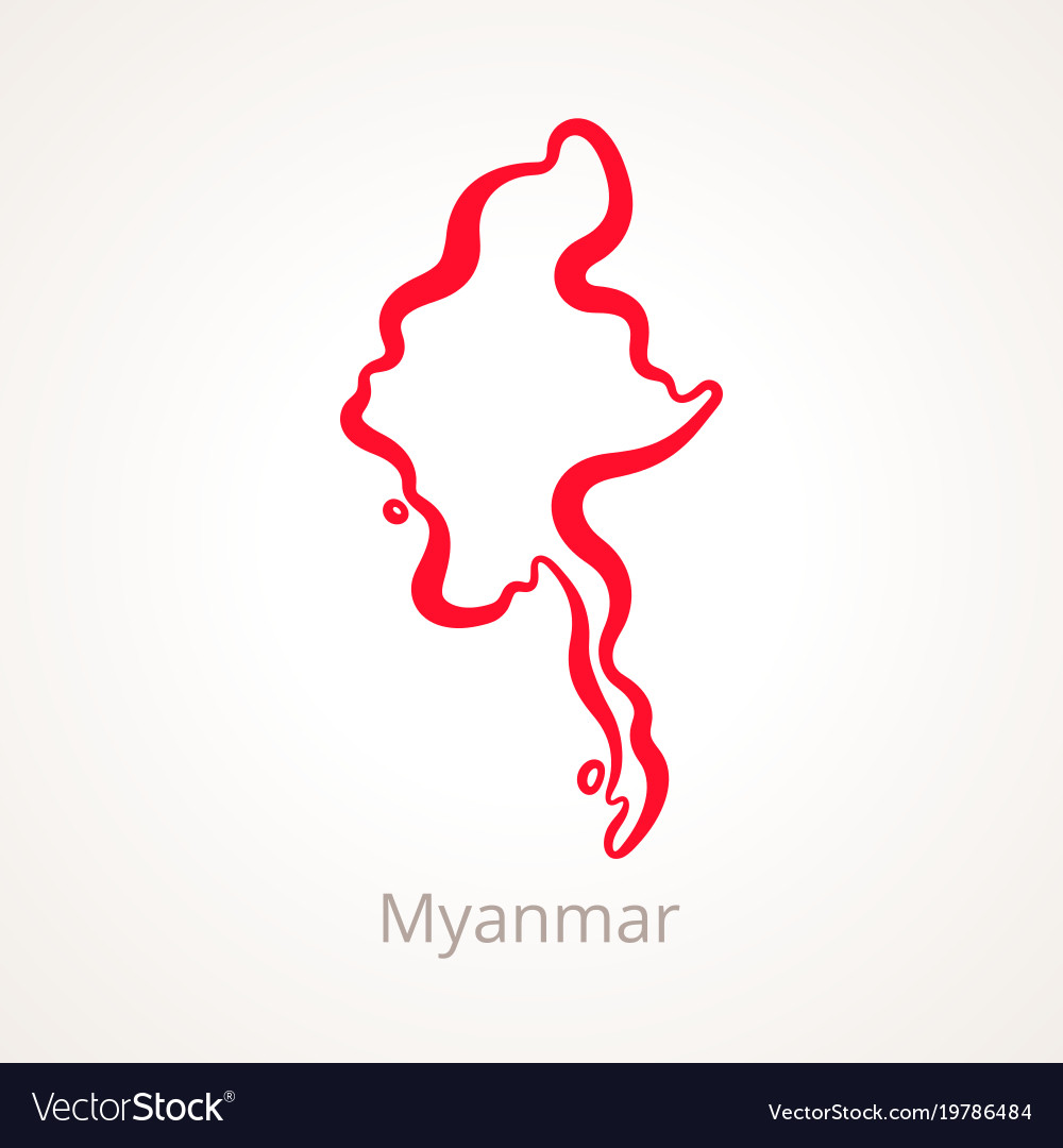 Outline map of myanmar marked with red line