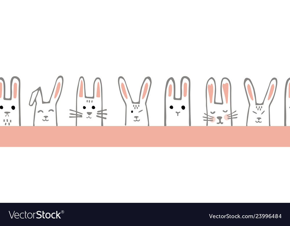 Seamless horizontal pattern with bunny faces