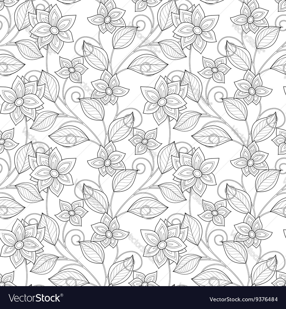 Seamless monochrome floral pattern