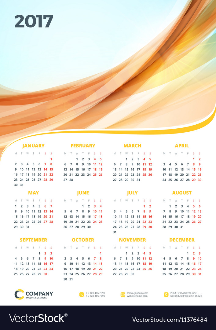 Wall calendar poster for 2017 year design print Vector Image