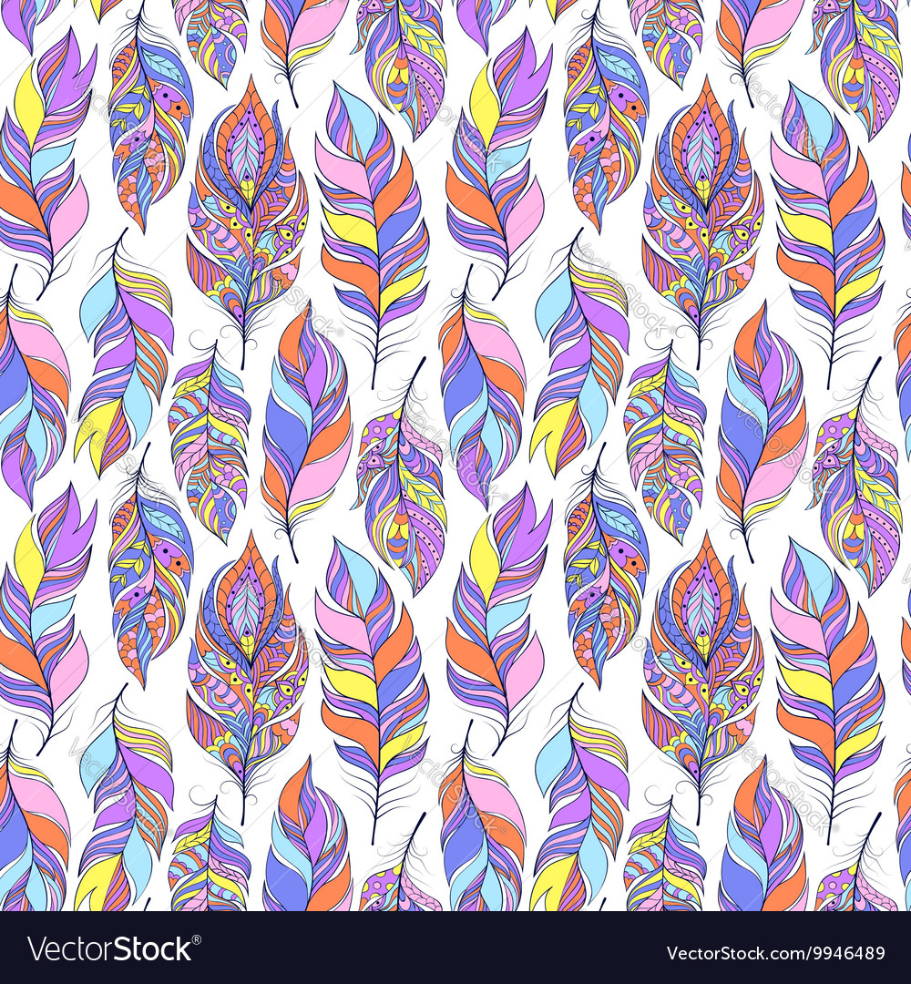 Pattern with colorful abstract feathers