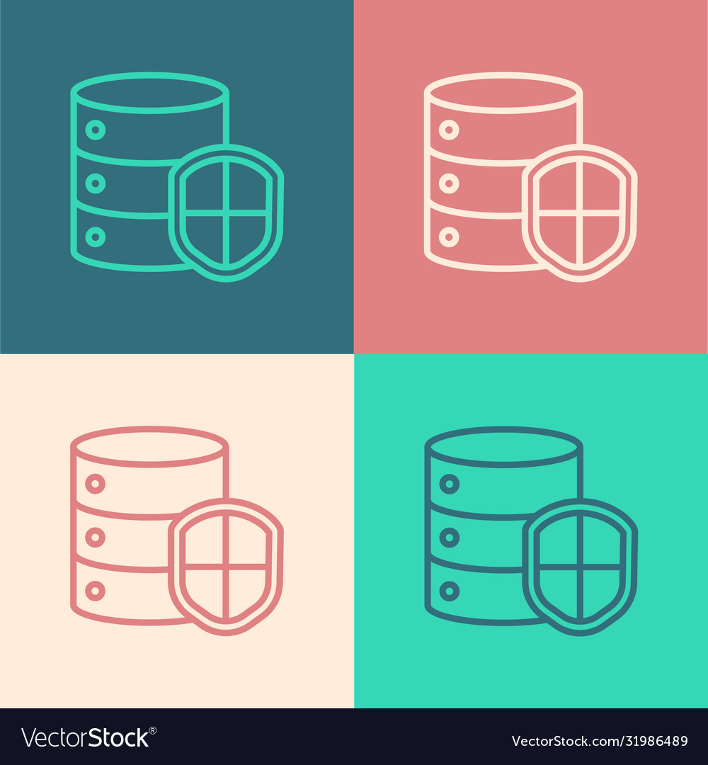 Pop art line server with shield icon isolated